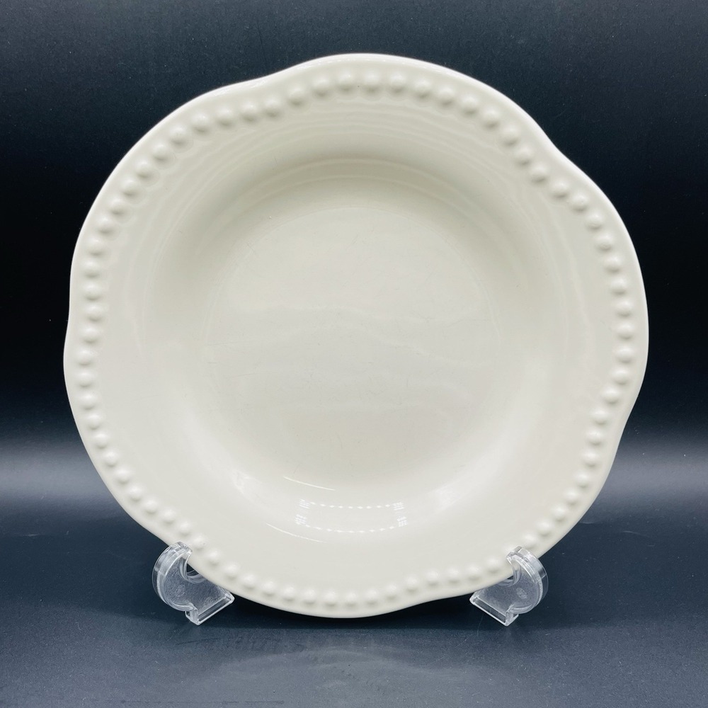 Pottery Barn Emma Salad Plates Set 4 Beaded Rim Deep Bowl White Dessert 8 3/4"